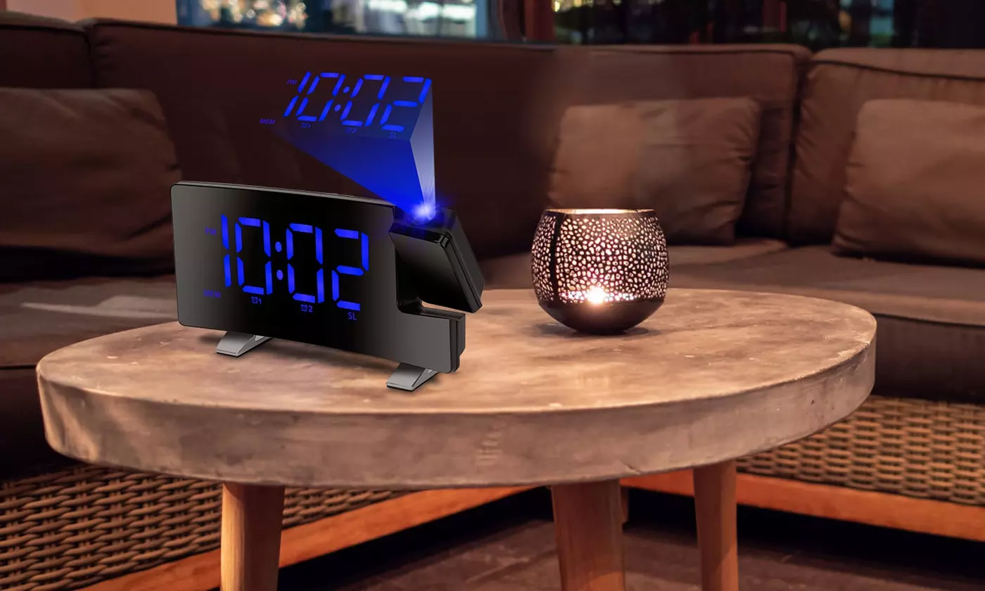 iMounTEK Digital LED Projection Alarm Clock w/ Curved-Screen & USB Charging Port
