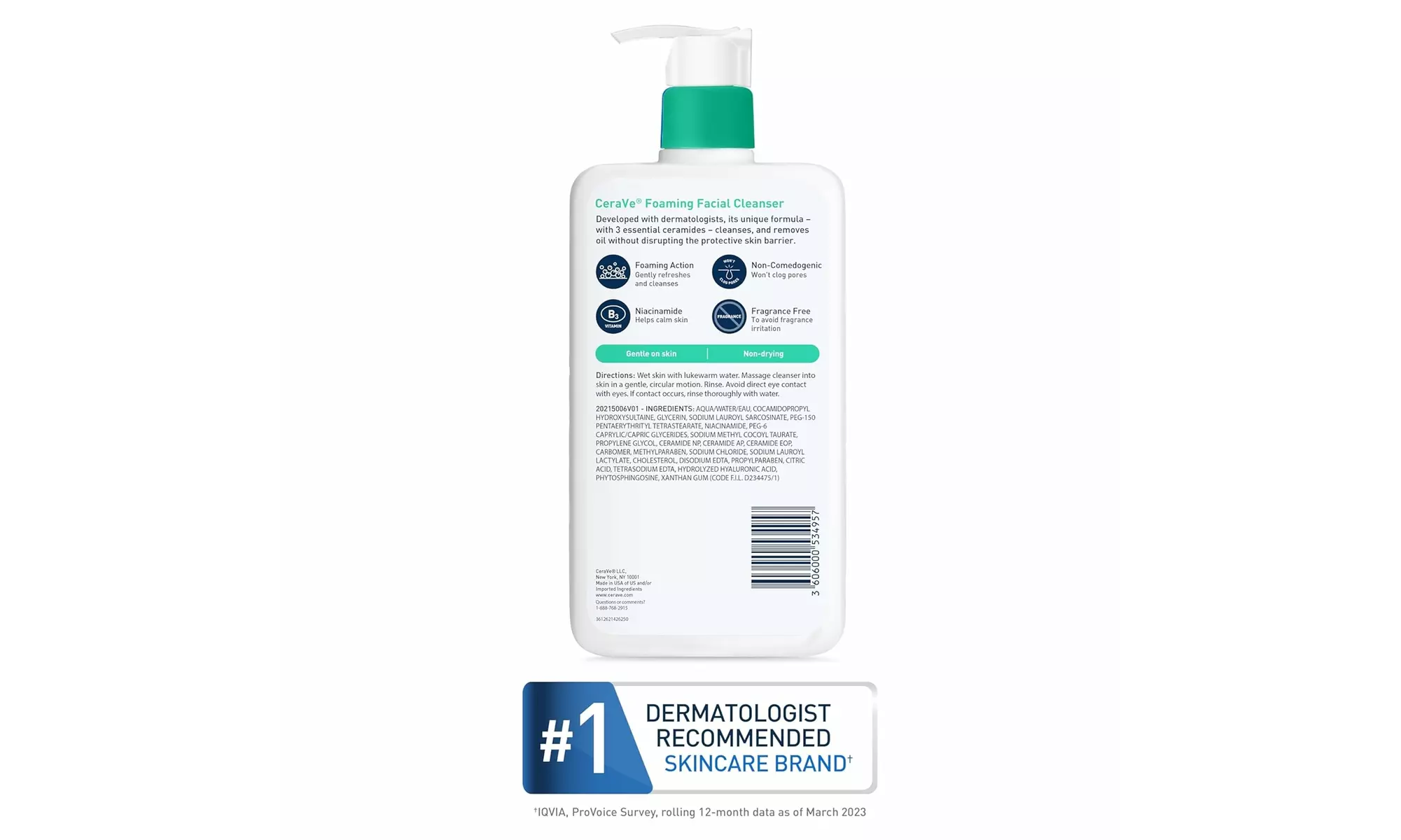 CeraVe Foaming Facial Cleanser, Daily Face Wash for Oily Skin 16oz 