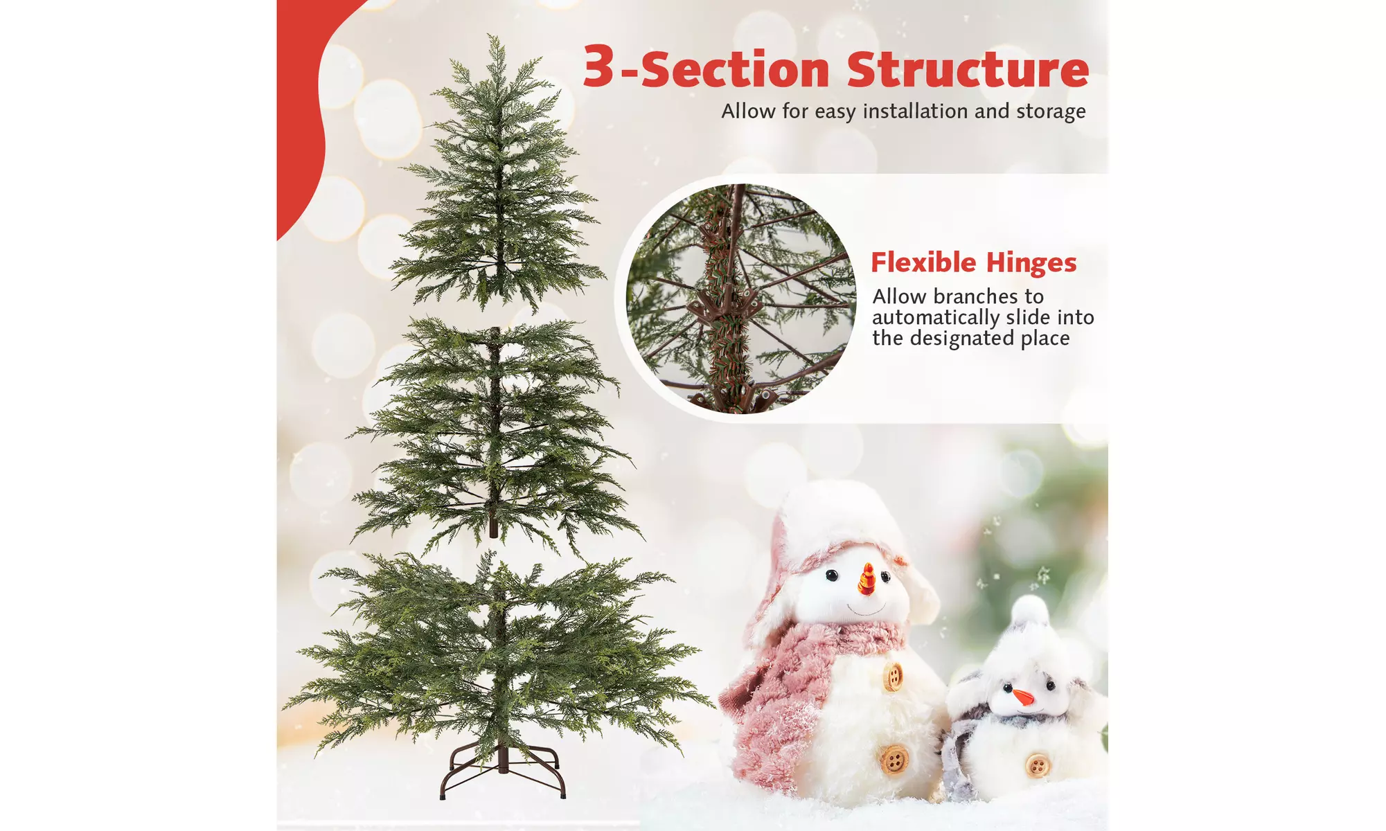 Costway Pre-Lit Artificial Christmas Tree with Branch Tips | Warm White LED Lights | Easy Setup & Home Decor