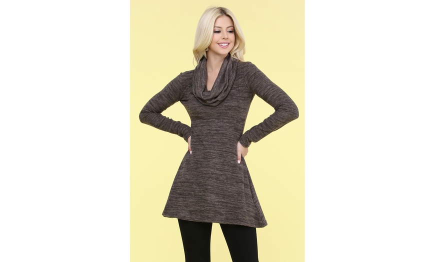 Image 2: Doublju Marled Cowl Neck Fit & Flare Sweater Dress. Plus Size Available