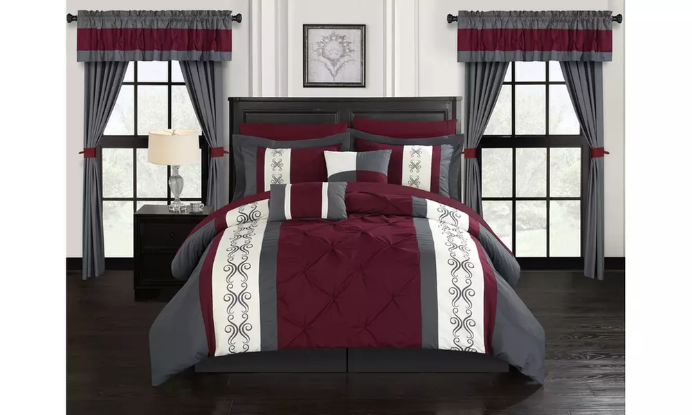 Urion 20 Piece Comforter Set Pinch Pleat Bed in a Bag - Sheets Included - Second Medium