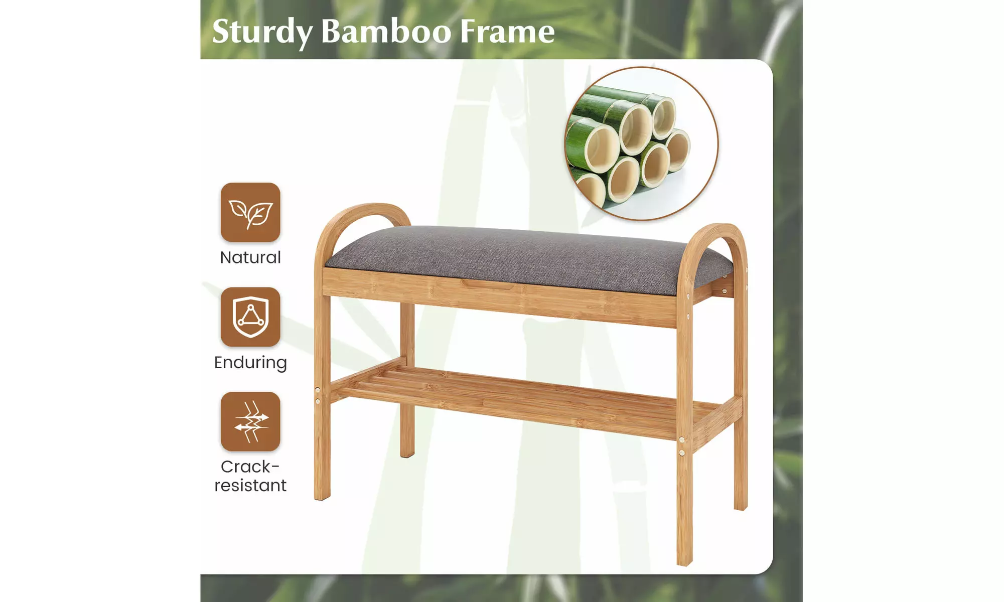 Costway Bamboo Entryway Shoe Bench 2-Tier Shoe Rack with Padded Seat Cushion