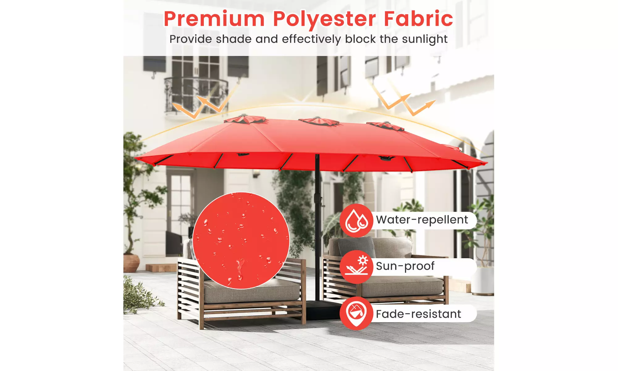 15FT Double-Sided Twin Patio Umbrella Sun Shade Outdoor Crank Market