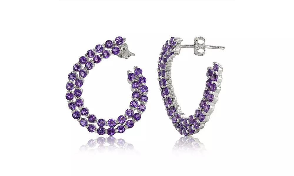 Sterling Silver 2mm African Amethyst Open Twist Hoop Earrings