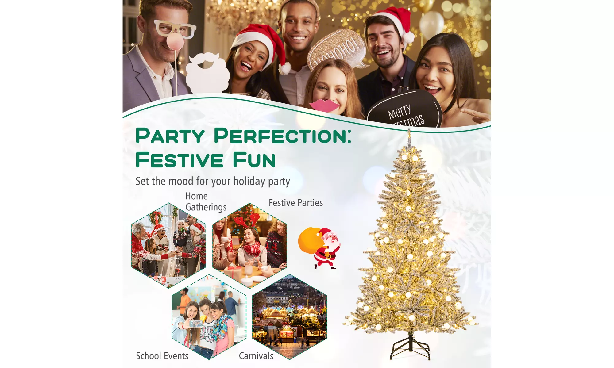 Costway Pre-Lit Artificial Christmas Tree with Branch Tips | Warm White LED Lights | Easy Setup & Home Decor