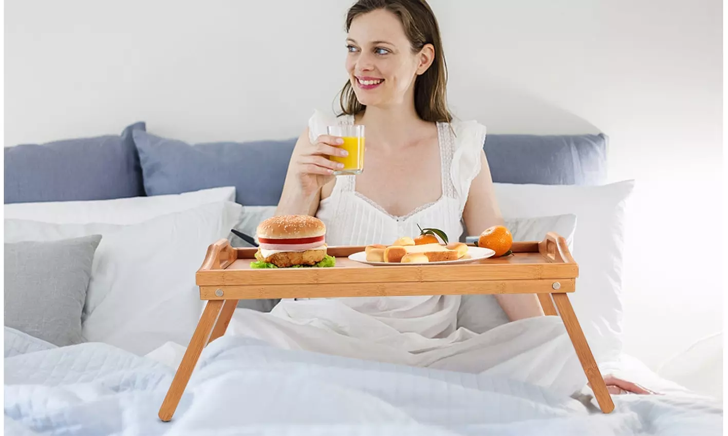 iMounTEK Bamboo Foldable Breakfast Bed Tray Serving Table with Easy-Grip Handles