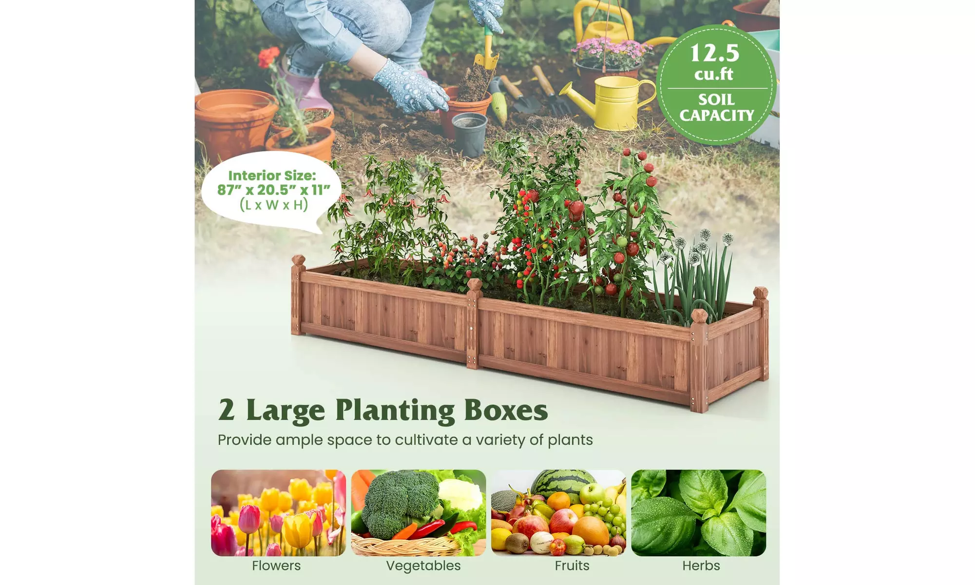 Costway Wooden Raised Garden Bed Outdoor Rectangular Planter Box