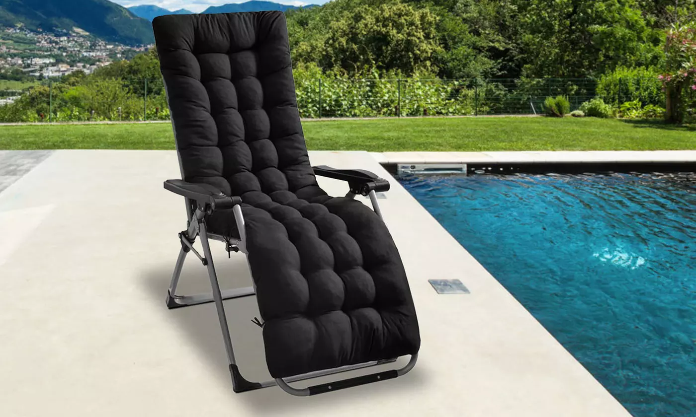 NewHome Outdoor Chaise Lounge Chair Cushion with Thick Padding and Ties