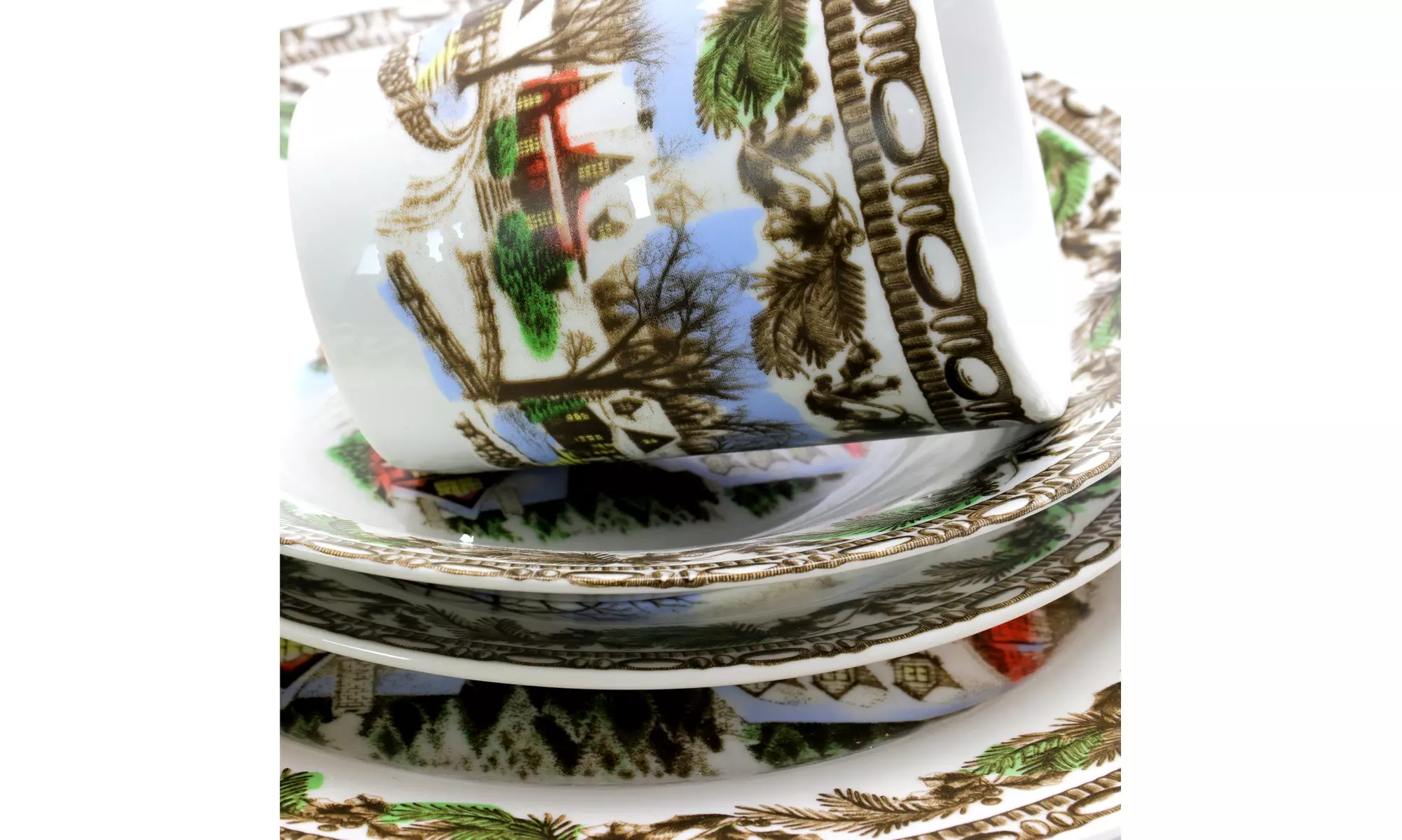 Christmas Toile 16 pc Dinnerware Set - Decorated - Fine Ceramic - GBX. - Second Medium