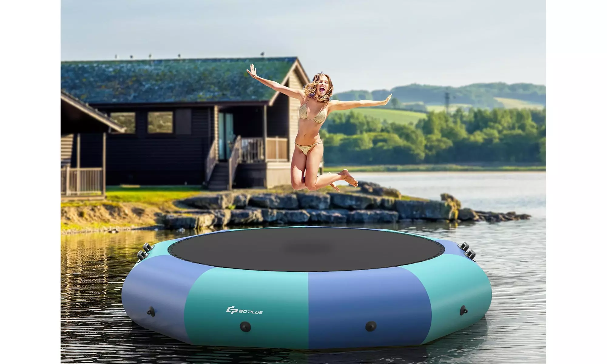 Goplus 2Colors 10FT Inflatable Water Bouncer Splash Padded Water Trampoline - Primary Image