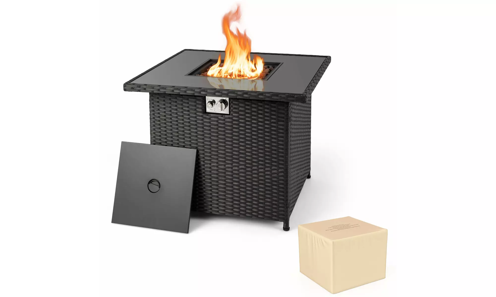 Costway Propane Fire Pit Table with Metal Slatted Tabletop & Steel Burner