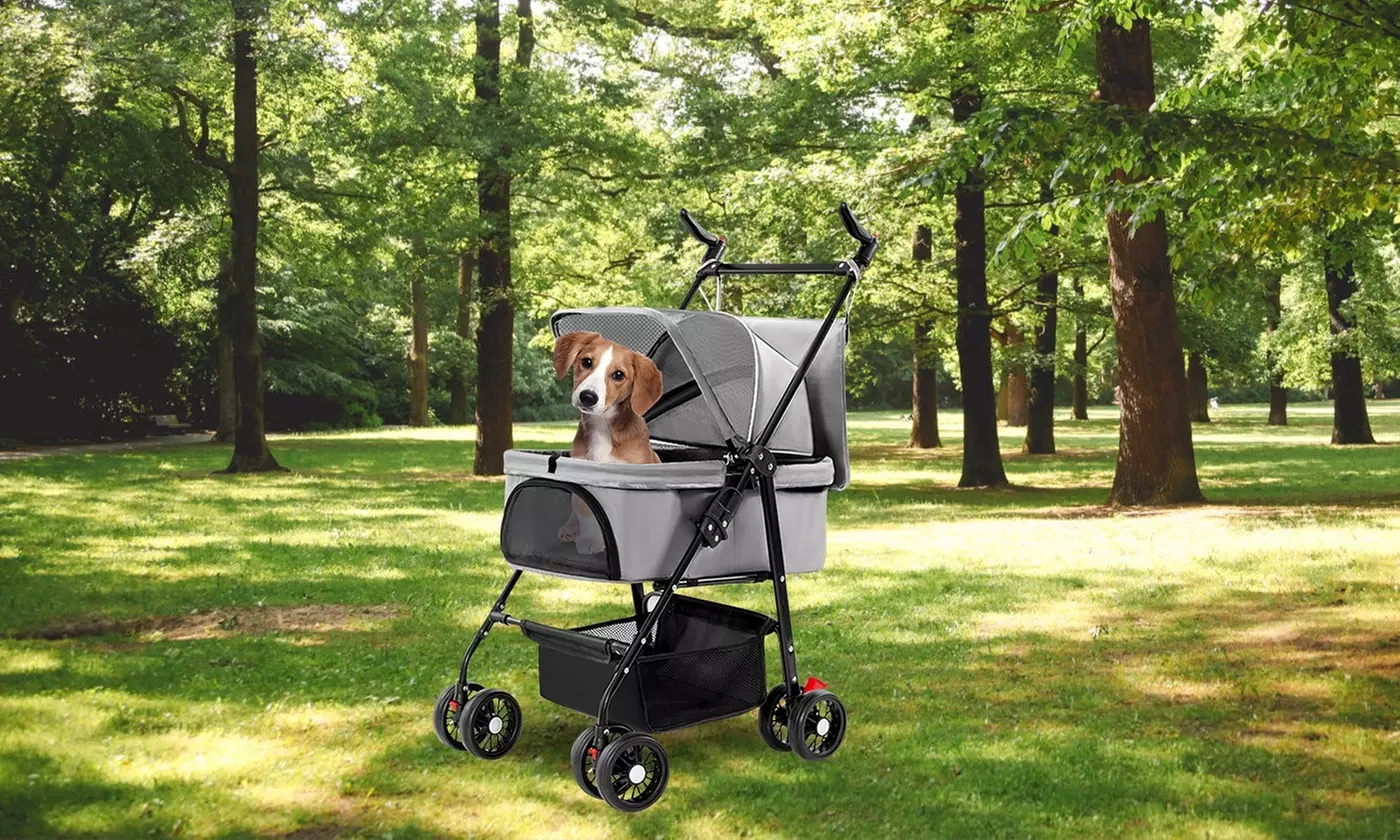 iMounTEK 4-Wheel Pet Stroller for Dogs and Cats with Removable Pet Carrier Bag