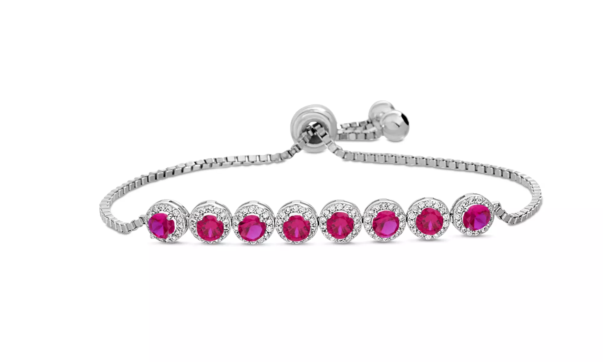Lesa Michele Lab Created Gemstone Halo Slider Bracelet in Sterling Silver - Primary Image