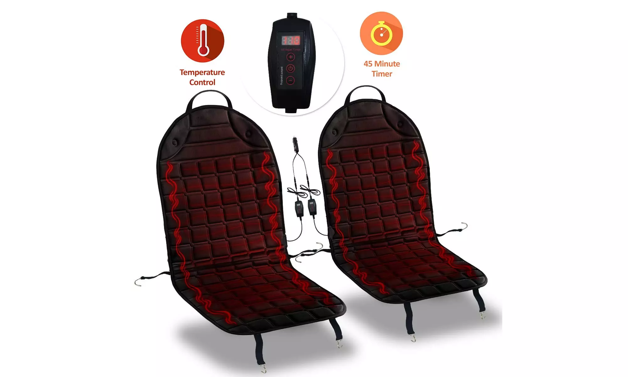 Zone Tech 12V 2x Heated Car Seat Cushion Cover 1 Integrated Plug 45 Min Timer - Primary Image