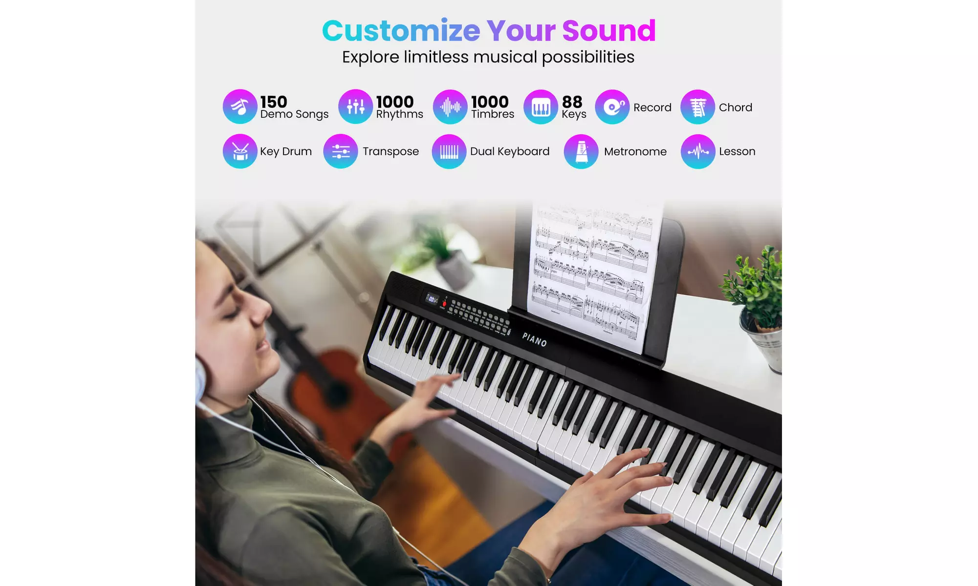 Costway 88 Key Folding Piano Keyboard with Wireless MIDI Dual Speakers