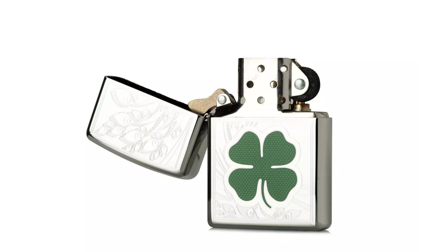 Zippo Shamrock 3D Lighter, High Polish Chrome, Clover, Windproof #24699 - Primary Image