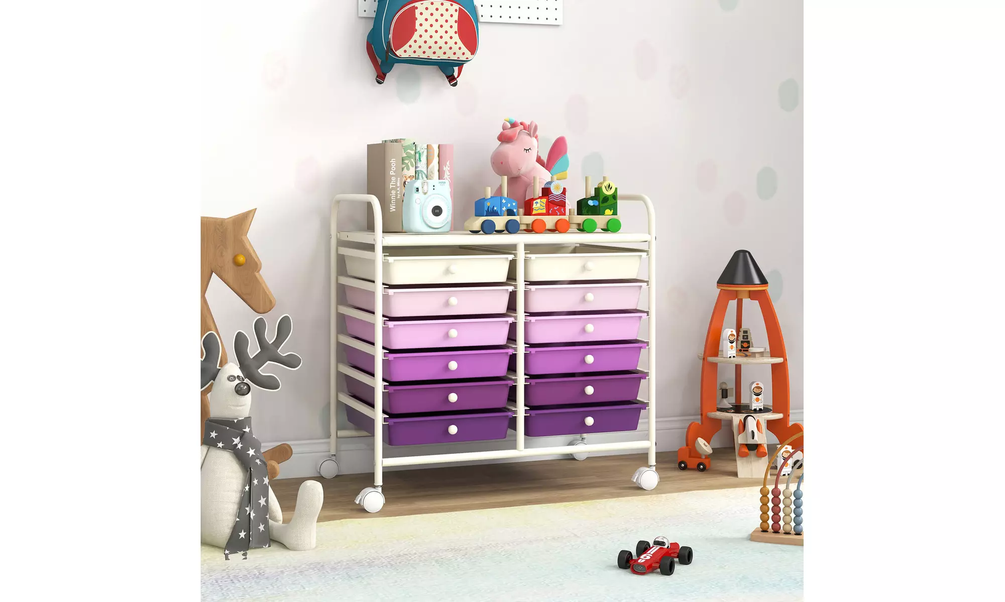 Costway 12 Drawers Rolling Cart Storage Scrapbook Paper Studio Organizer Bins
