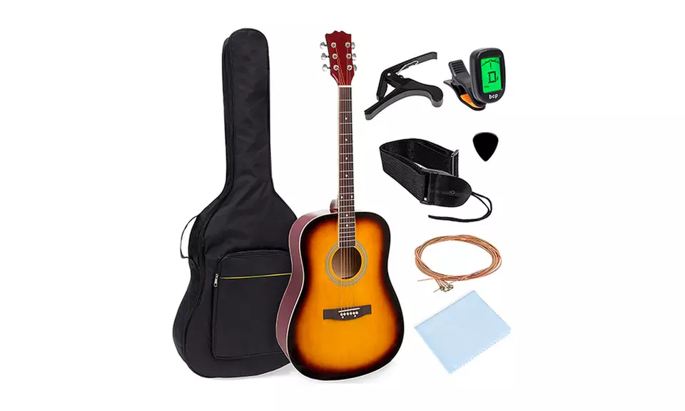 41in Full Size Beginner All Wood Acoustic Guitar Starter Set - Second Medium