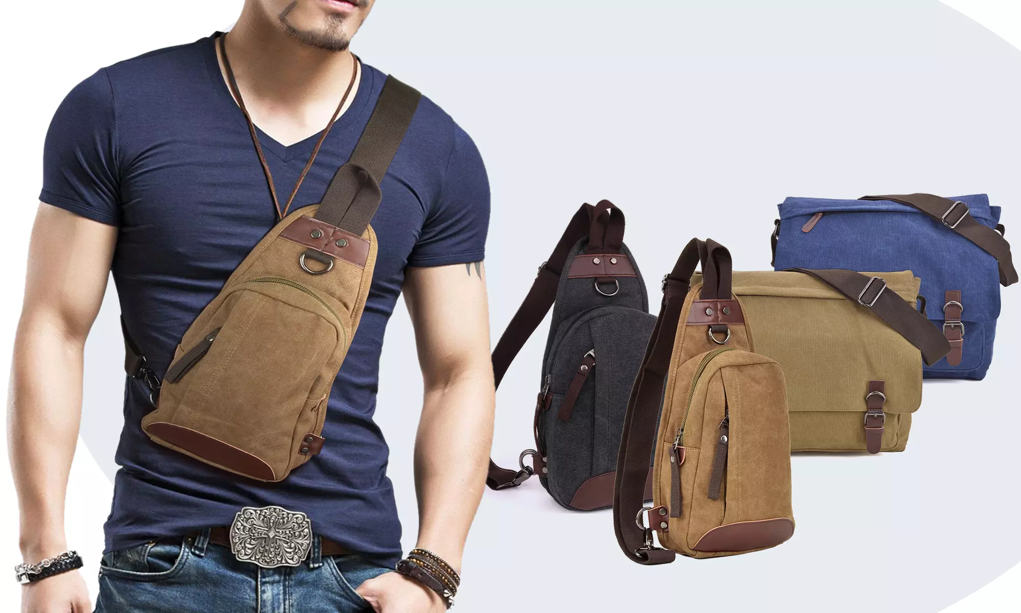 MMK COLLECTION Vintage Unisex Large Canvas Messenger Bag/Cross body Sling Pack - Primary Image