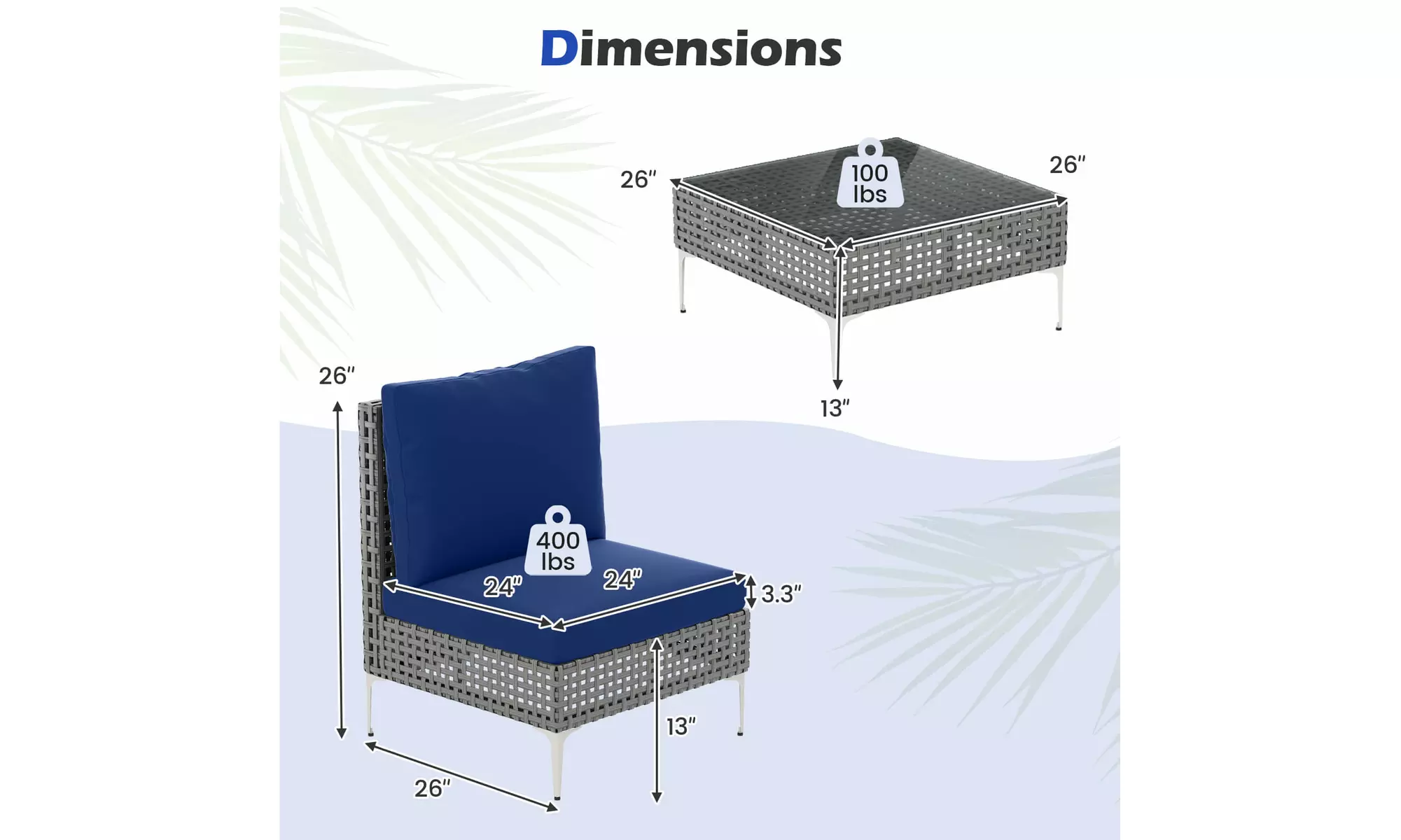 Costway Outdoor Furniture Set with Seat & Back Cushions Coffee Table