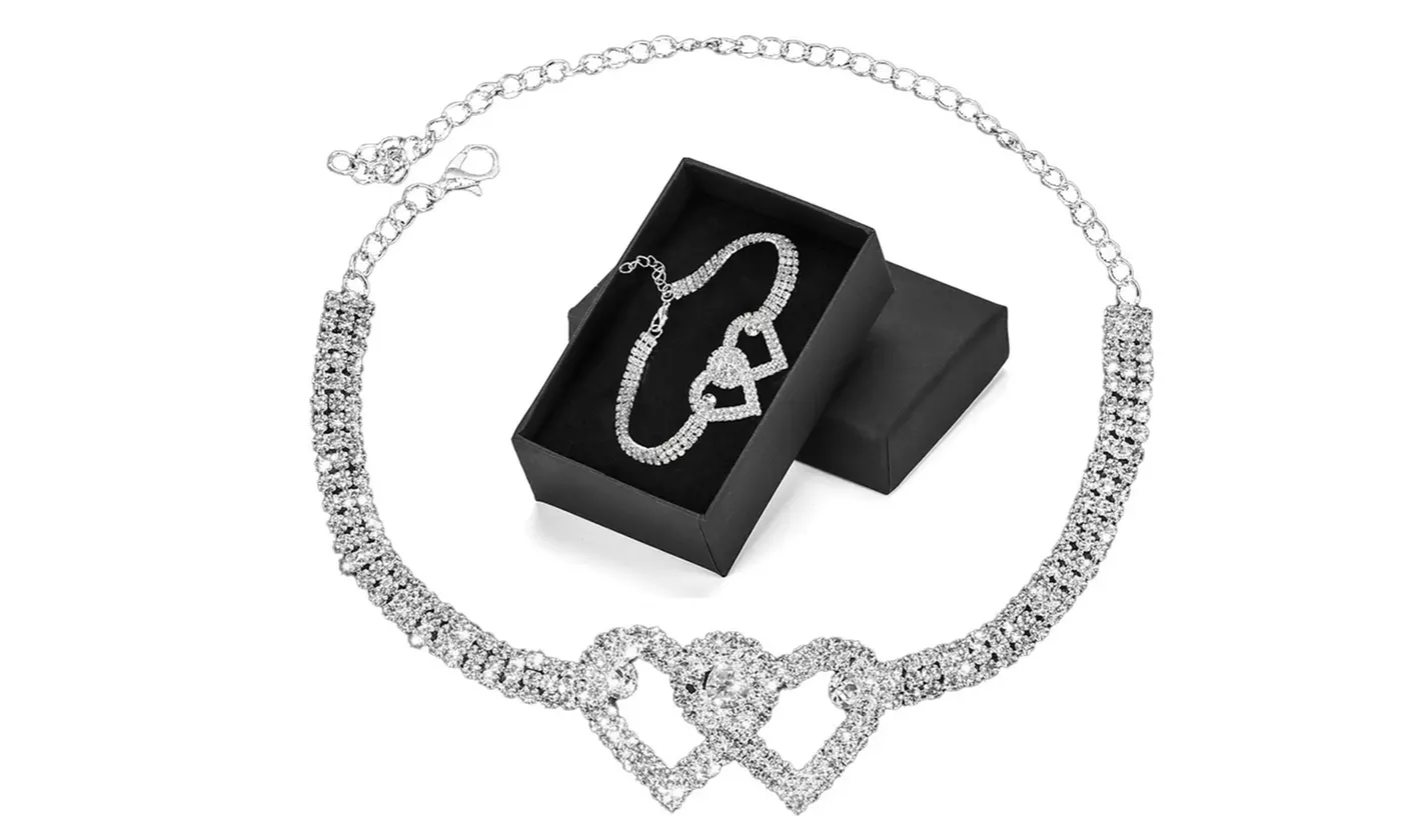 Rhinestone Double Heart Ankle Bracelets Crystal Tennis Anklet Bracelet Jewelry 