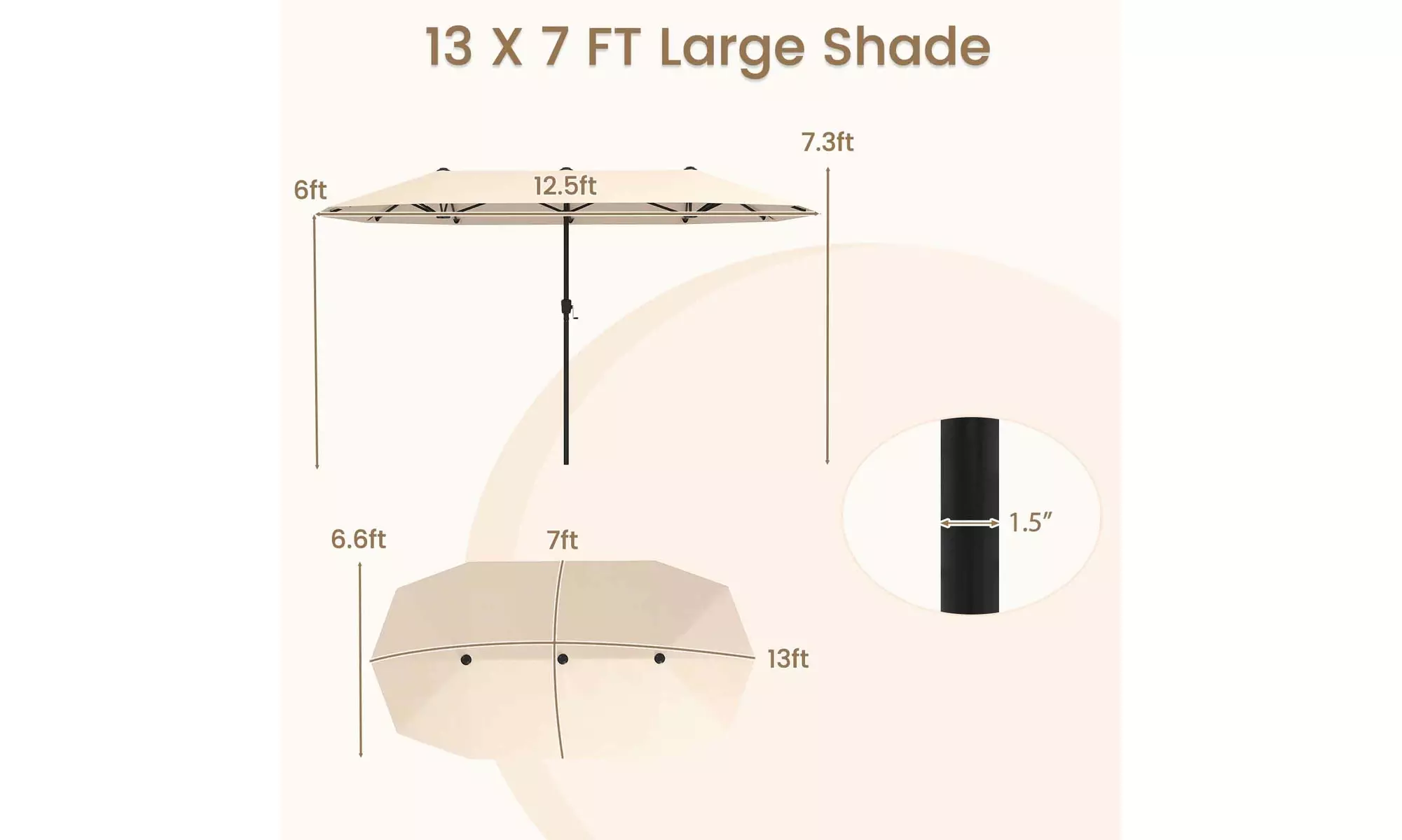 Costway 13ft Outdoor Double-Sided Table Umbrella with Optional LED Lights