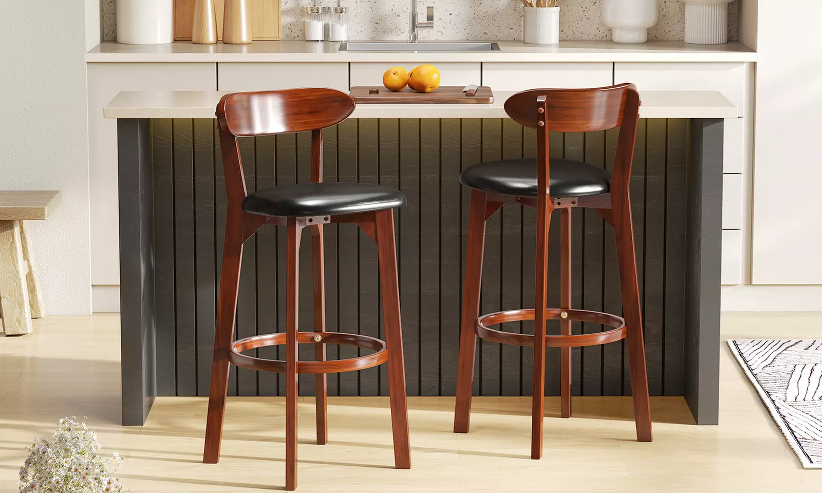 Costway Bar Stool with Curved Backrest & Footrest Counter Height Stools