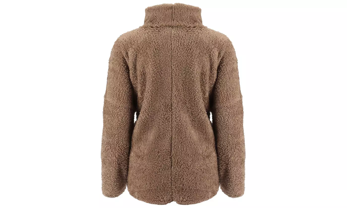 Women's Fuzzy Fleece Oversized Loose Turtleneck Sherpa