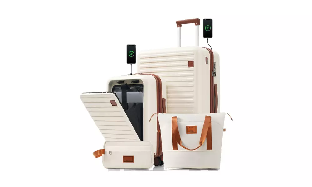 4-Piece Luggage Set with USB Charging Ports - 20in Carry-On (Front-Opening) 28in
