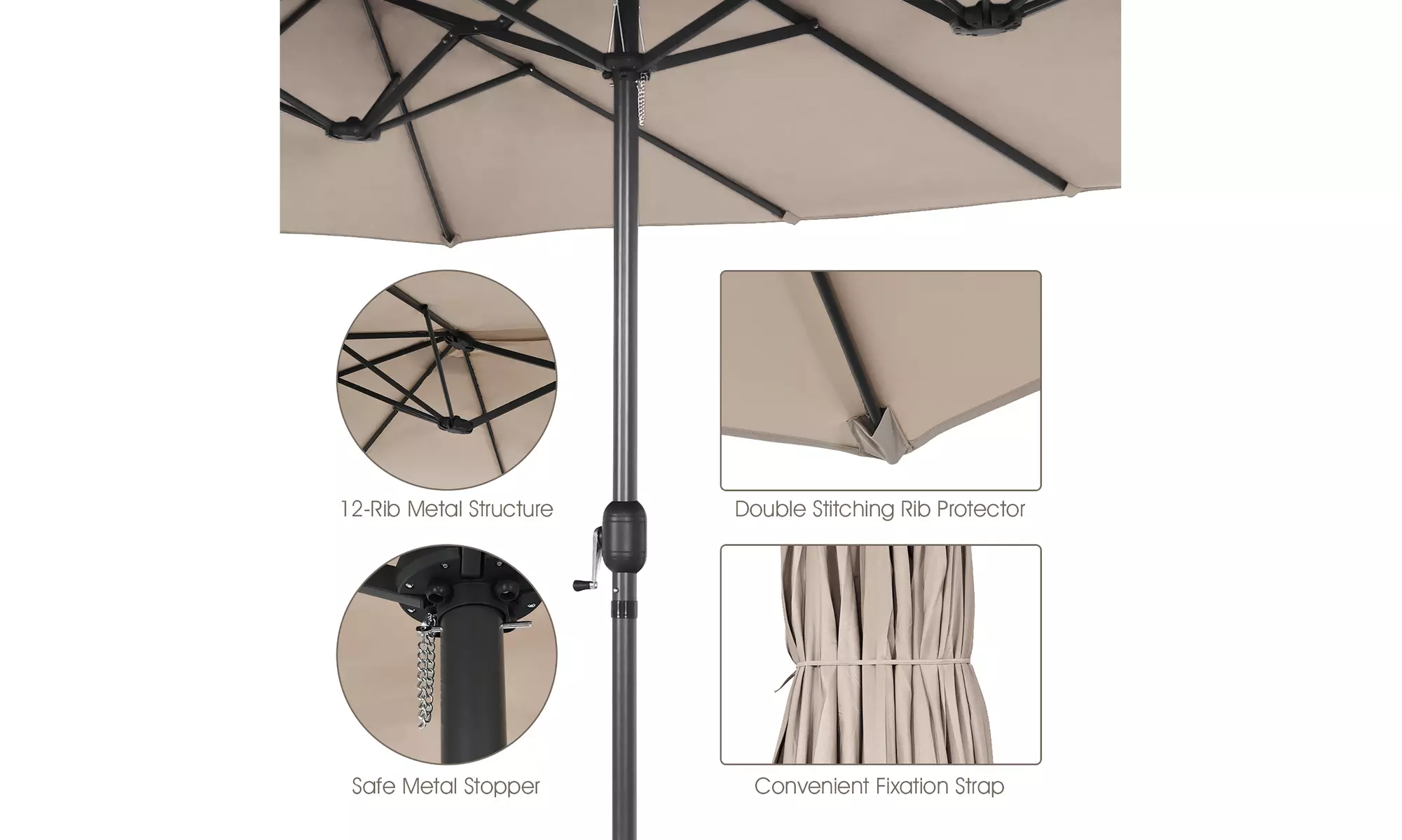 Costway 15FT Patio Double-Sided Umbrella Crank Outdoor Garden Market Sun Shade