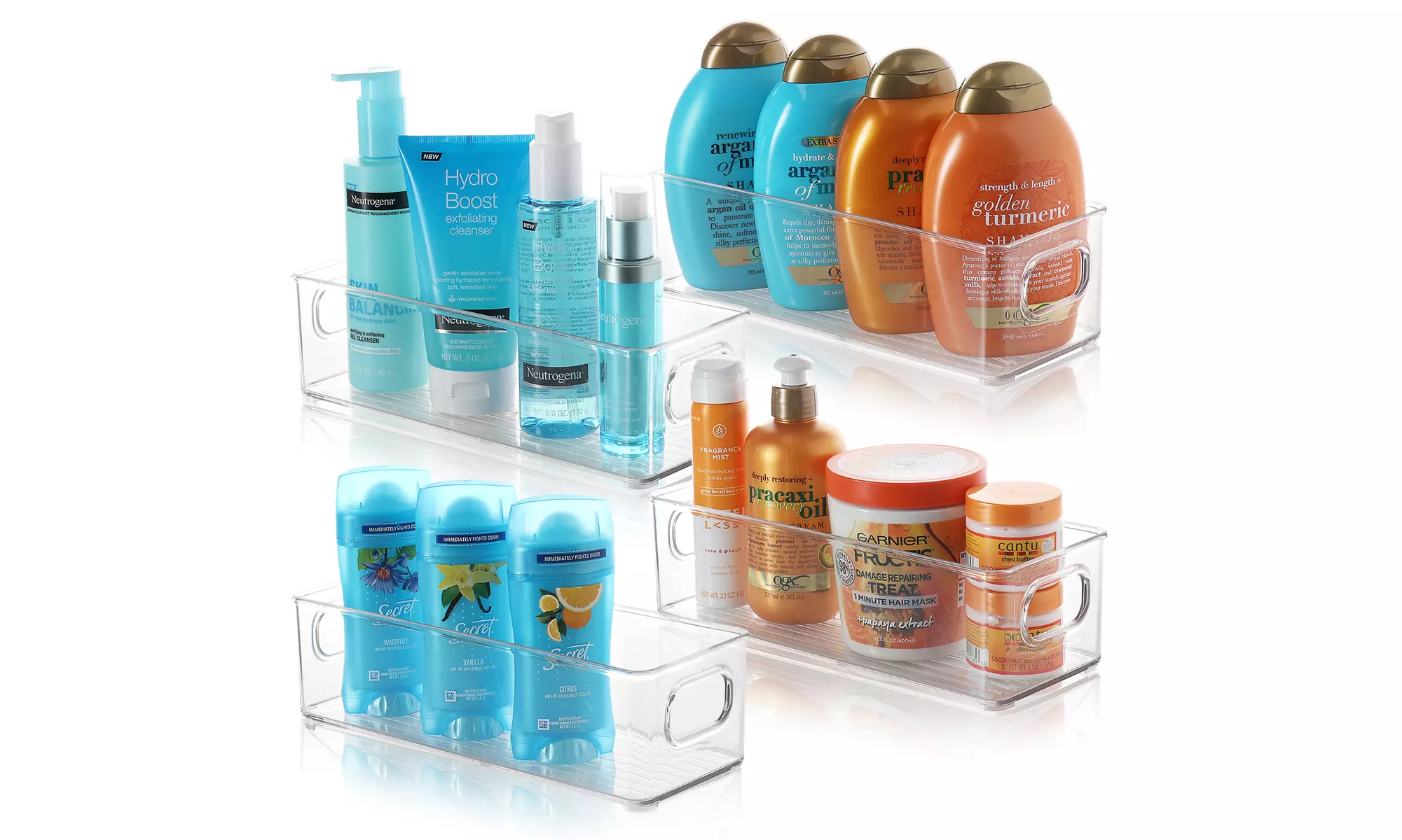 StorageBud  4 Pack Stackable Bathroom Bins - Vanity Storage Plastic Containers - Primary Image