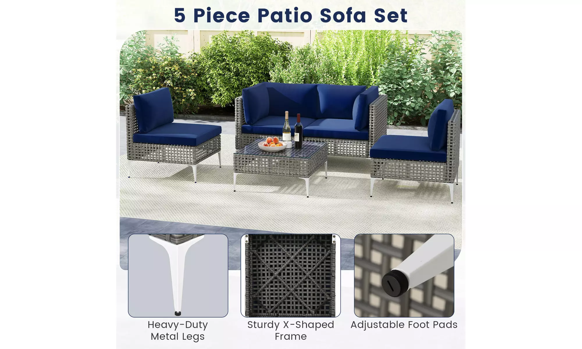 Costway Outdoor Furniture Set with Seat & Back Cushions Coffee Table