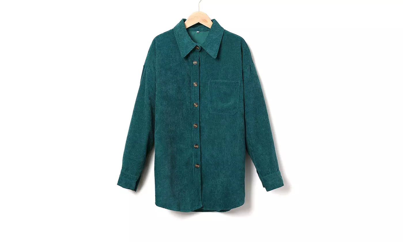 Women Loose Casual Corduroy Button Down Shirts Long Sleeve Blouses Tops