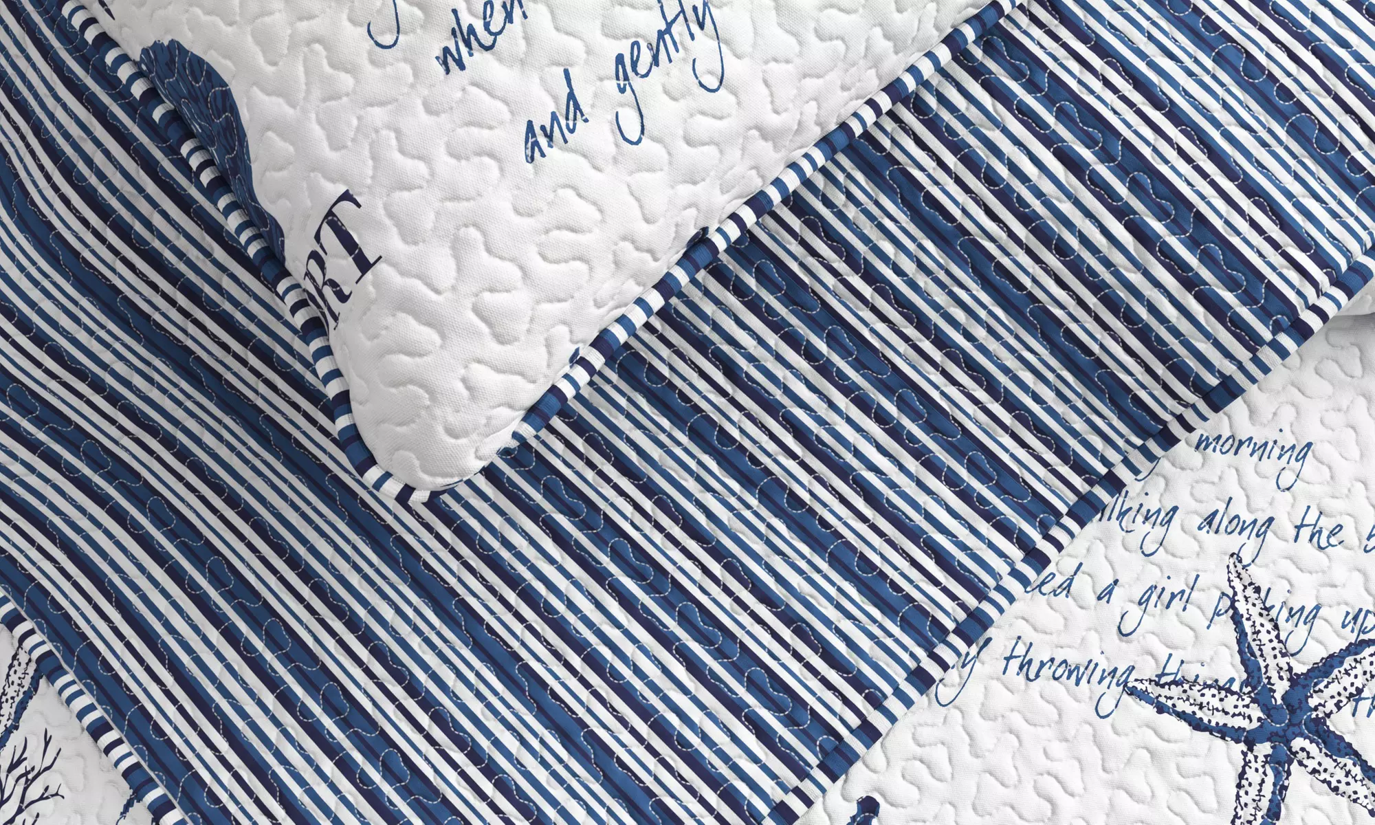 Coastal Shell Themed Quilt Set Bedspread (2- or 3-Piece)