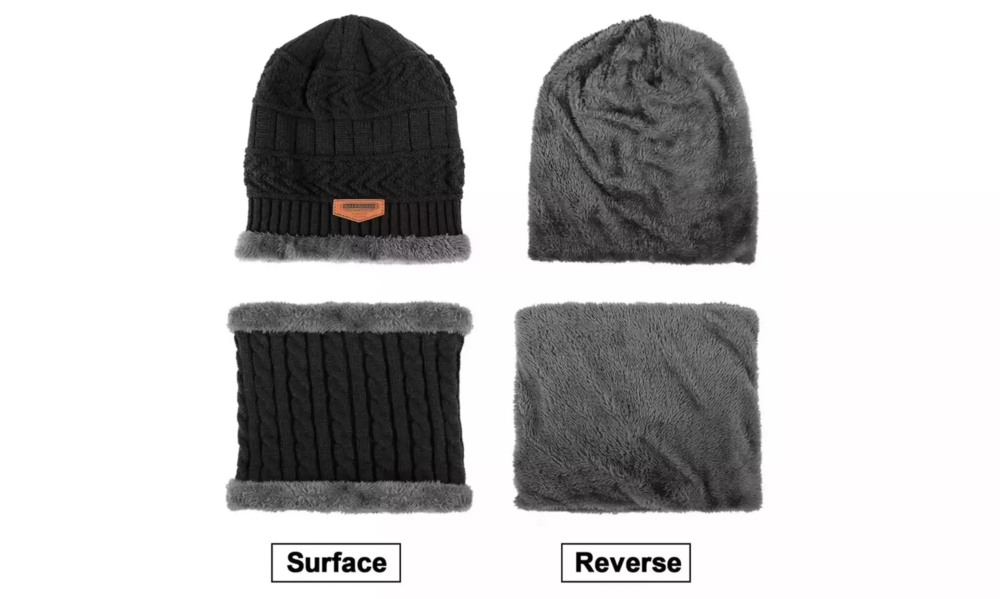Men's Winter Warm Knit Beanie Hat Scarf Set with Warm Gloves