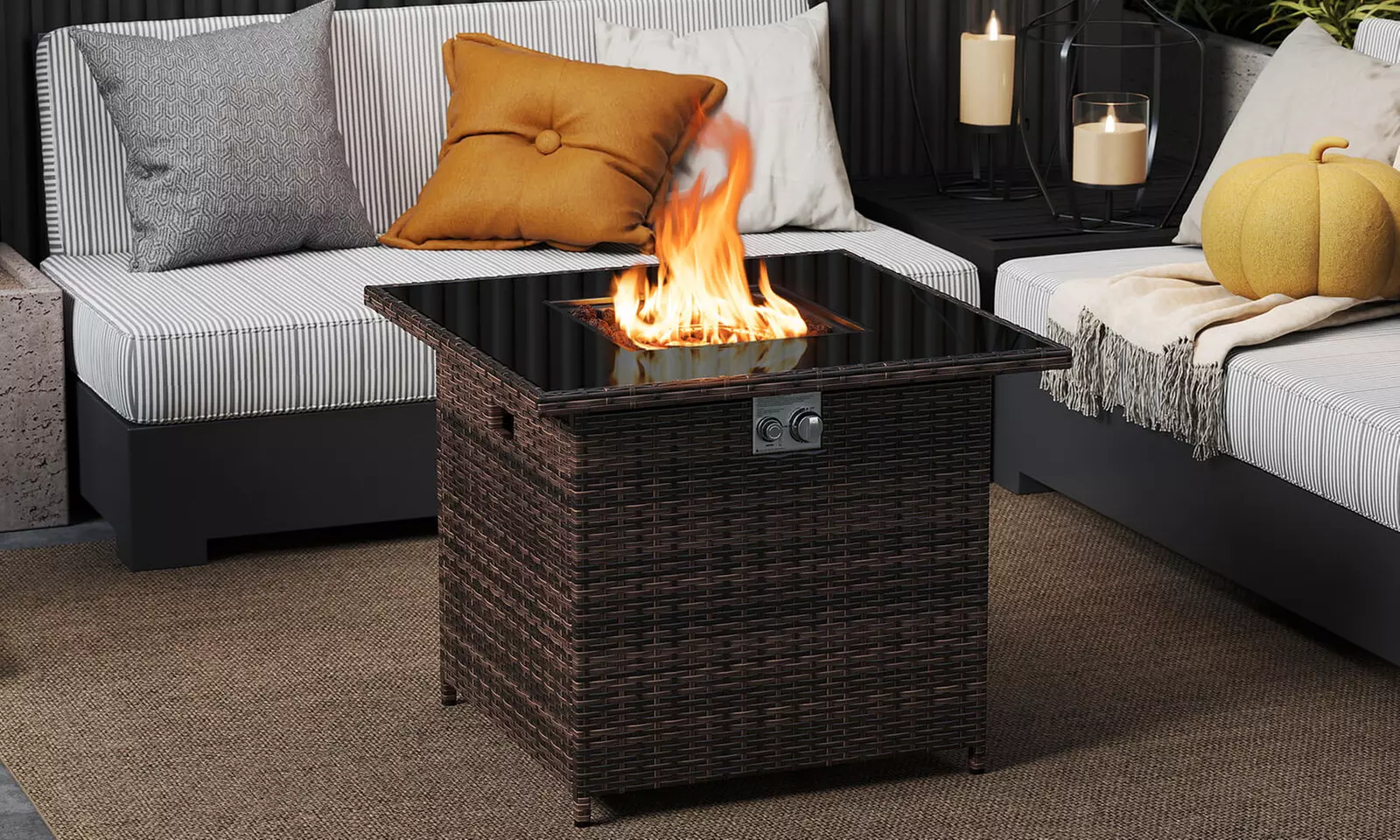 Costway Propane Fire Pit Table with Metal Slatted Tabletop & Steel Burner