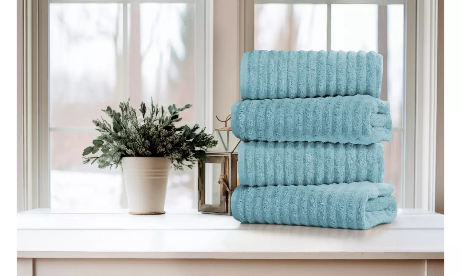 Bibb Home 4 Pack Ribbed Egyptian Cotton Bath Towel Set