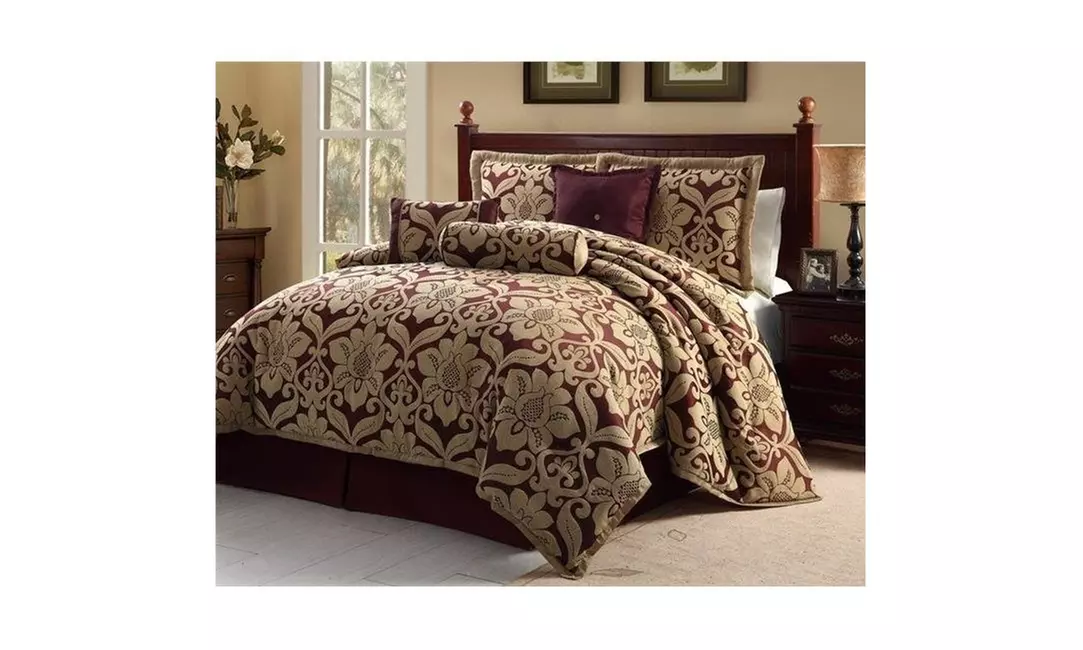 Bed in a Bag 2600 Luxury 11 Piece Galloway Burgundy & Gold Comforter Set - Primary Image