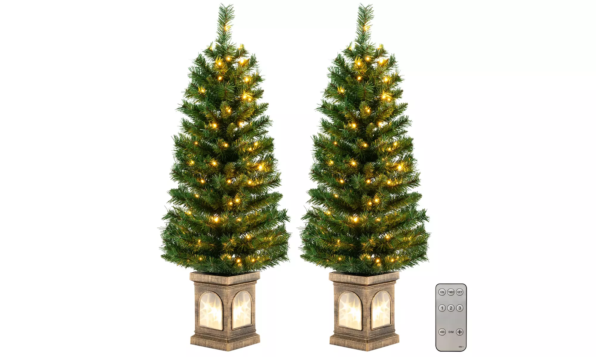 Costway 4 FT Pre-Lit Potted Christmas Tree Artificial Decor 3 Lighting Modes