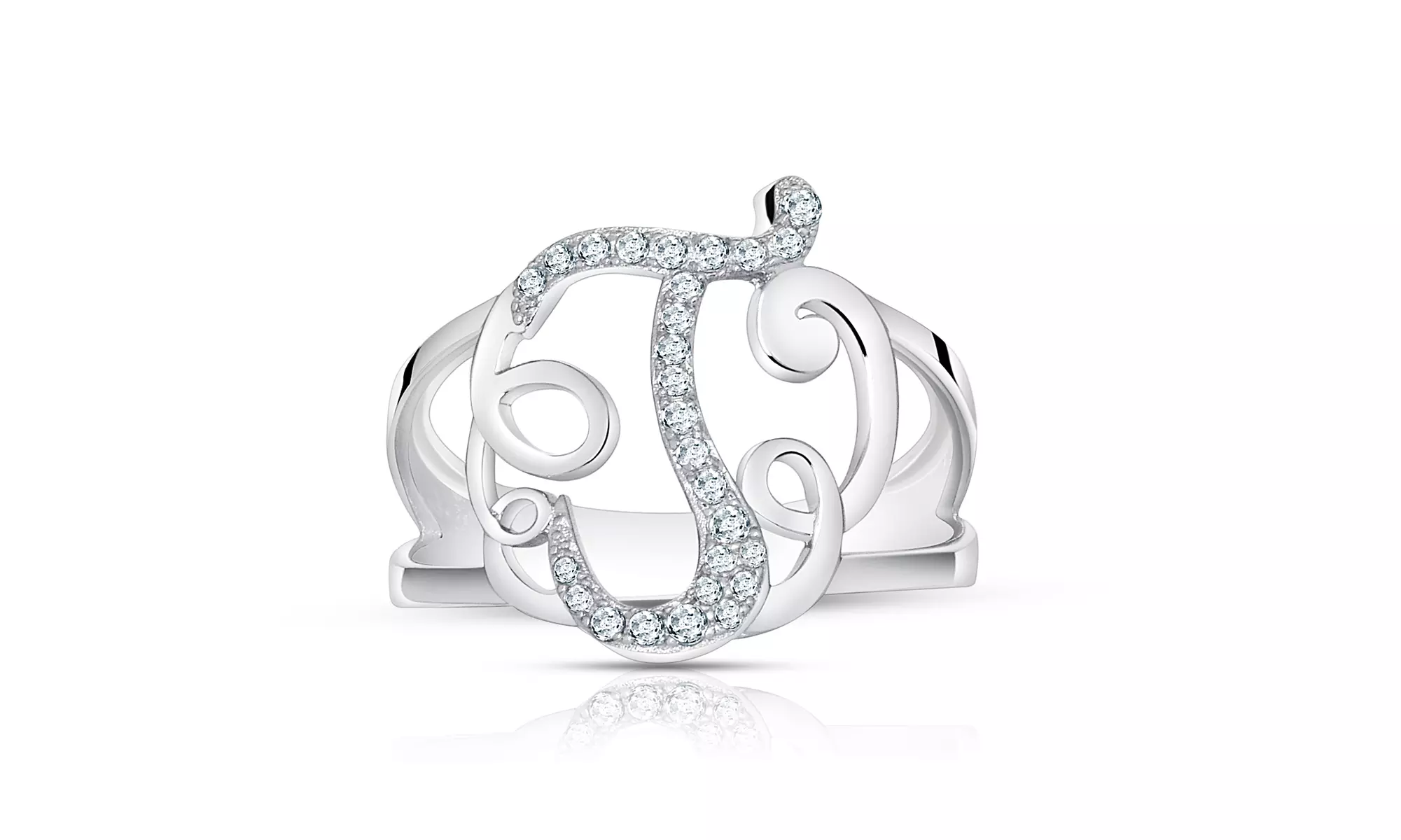 Crystal Monogram Ring in Sterling Silver