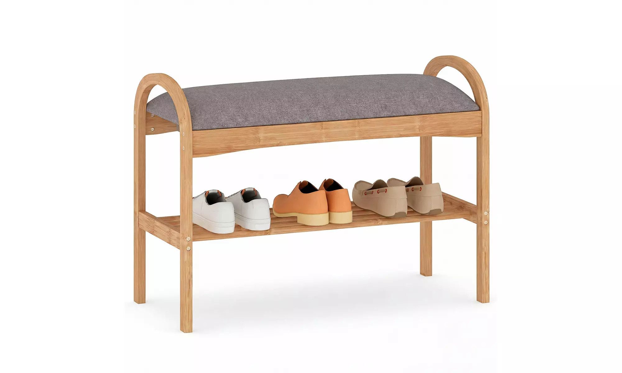 Costway Bamboo Entryway Shoe Bench 2-Tier Shoe Rack with Padded Seat Cushion
