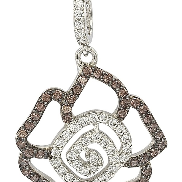 Suzy Levian Sterling Silver Brown And White Cubic Zirconia Flower Pendant