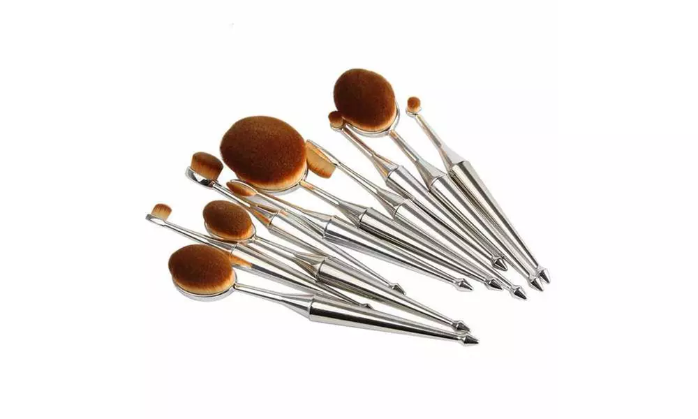 Oval Metallic Makeup Brush Set (10-Piece) - Second Medium