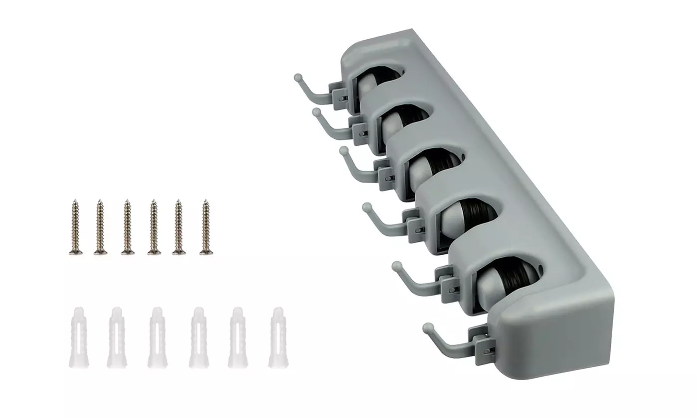 iMounTEK Wall Mount Mop Broom Holder with 5 Slots and 6 Utility Hooks