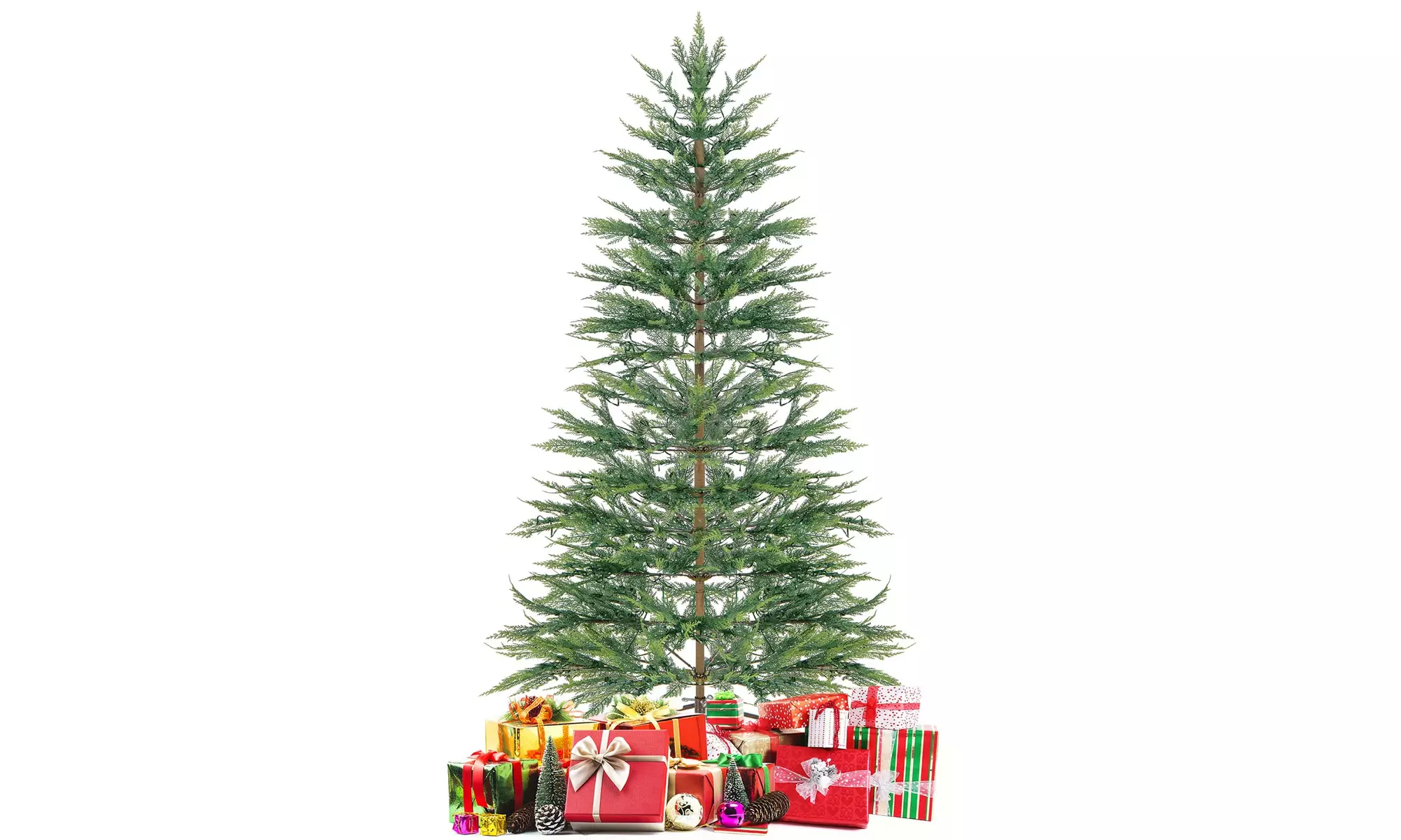 Costway 6.5/7.5 FT Pre-Lit Christmas Tree Hinged w/ Branch Tips Timer Lights