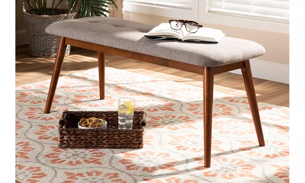 Flora II Fabric  Medium Oak Wood Dining Bench - Primary Image