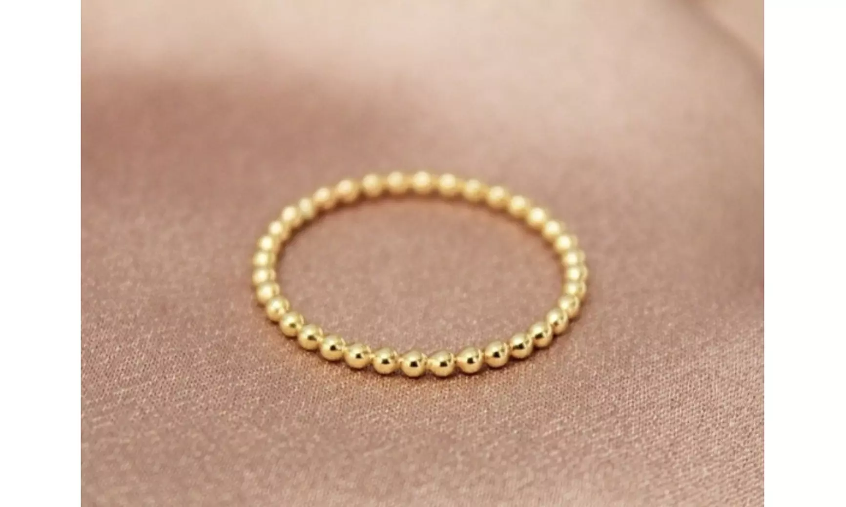 Italian 925 Sterling Silver Dainty Beaded Band Plated in 18K Yellow Gold  