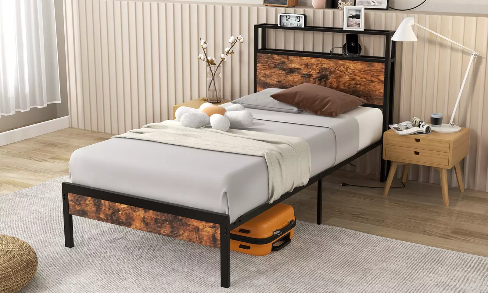 Costway Bed Frame w/ Storage Headboard Charging Station 18W USB C Port