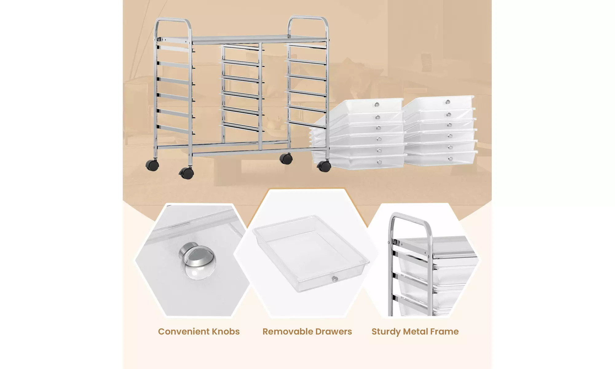 Costway 12 Drawers Rolling Cart Storage Scrapbook Paper Studio Organizer Bins