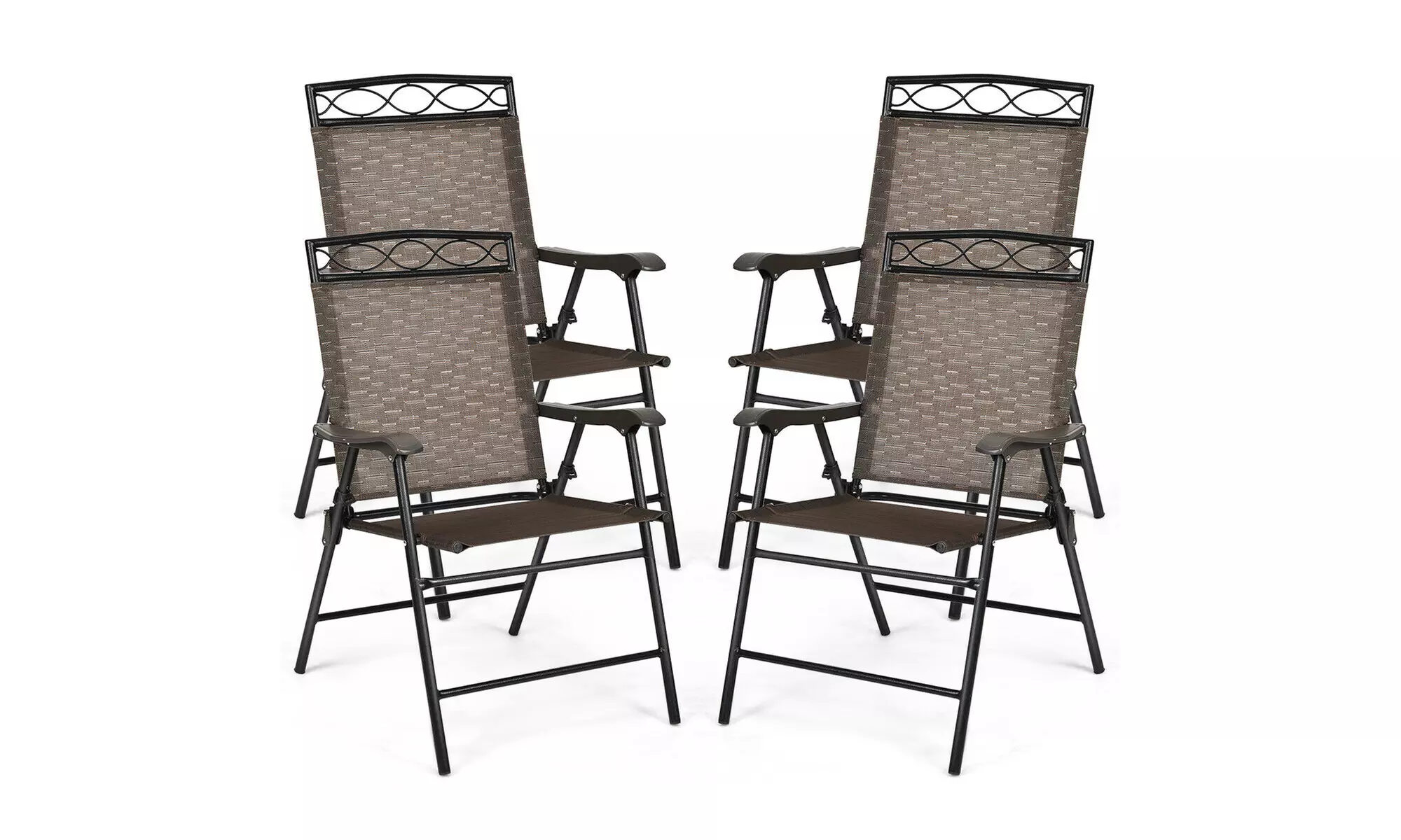 Costway Set of 4 Patio Folding Chairs Sling Portable Dining Chair Set w/ Armrest - Primary Image